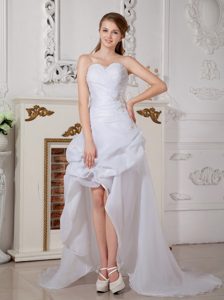 New Appliqued and Ruched High-low Prom Wedding Dress with Sweetheart
