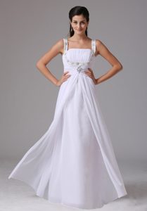 Simple Straps Ruched Prom Wedding Dress with Beadings in Long on Sale