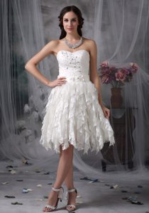 Sweetheart Knee-length Beaded Prom Wedding Dress with Ruffles and Sash 2013