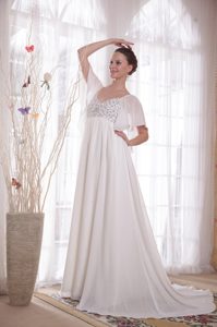 Cheap V-neck Short Sleeves Wedding Party Dresses with Beads on Sale