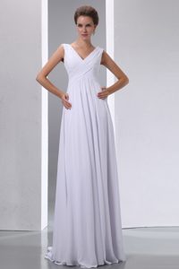 Lilac Empire V-neck Summer Wedding Dresses with Beads and Ruches