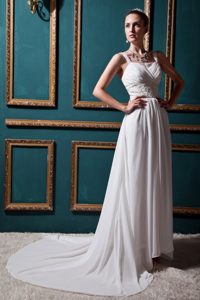 Modest Straps Church Wedding Dresses with Appliques and Buttons for Summer