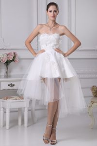 Cute Strapless Asymmetrical and Tulle Wedding Dress with Appliques