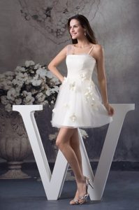 Chic Asymmetrical Straps Mini-length Organza Wedding Dress with Appliques