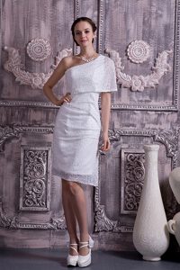 One Shoulder Short Open Sleeve Knee-length Special Fabric Wedding Dresses
