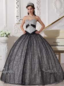 Popular Sweetheart Ball Gown Gray Sequin Quinceanera Dresses with Beading