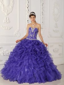 Chic Sweetheart Purple Long Ruffled Quinceanera Dress with Appliques