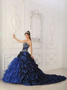 Sweetheart Royal Blue Layered Quinceanera Dress with Pick-ups and Appliques