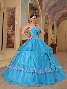 Best Aqua Blue Strapless Layered Quinceanera Dress with Sequin and Beading
