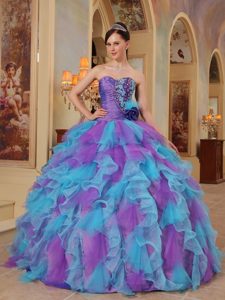 Sweetheart Ball Gown Multi-colored Appliqued Quinceanera Dress with Ruffles