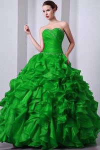 Green Sweetheart Sweet Sixteen Quinceanera Dress with Beading and Ruffles