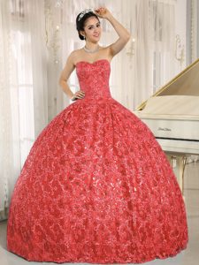 Embroidery and Sequins Decorated Tulle Sweetheart Red Quinceanera Dresses