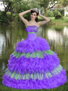 New Beaded Organza Multicolor Strapless Sweet Quinceanera Dress with Layers