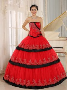 Red Quinceanera Dress with Hand Made Flower for Custom Made