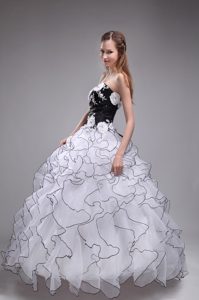 White Sweetheart Organza Quinceanera Dress with Appliques and Ruffles in 2013