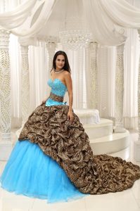 Leopard and Organza Beading Decorated Sweetheart Sweet 16 Quinceanera Dress