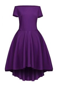 Fashionable Tea Length Side Zipper Prom Dresses Purple for Prom and Party with Ruching