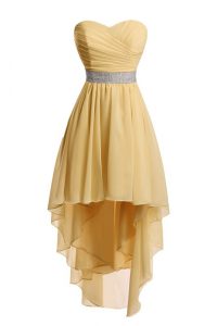 Belt Dress for Prom Gold Lace Up Sleeveless High Low