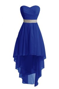 Noble Blue Lace Up Homecoming Dress Belt Sleeveless High Low