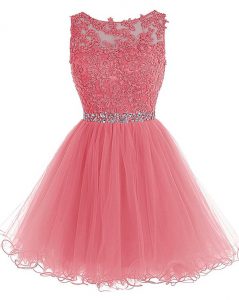 New Arrival Watermelon Red Prom Evening Gown Prom and Party and For with Beading and Lace Scoop Sleeveless Zipper