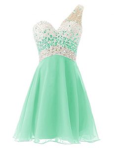Romantic Apple Green Criss Cross One Shoulder Beading Dress for Prom Chiffon Sleeveless