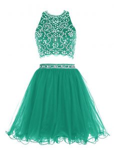 Delicate Green Clasp Handle Scoop Beading Evening Dress Chiffon Sleeveless