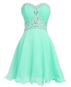 Sleeveless Mini Length Beading and Belt Lace Up with Apple Green