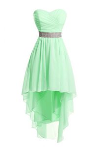 Exceptional Green Empire Belt Prom Gown Lace Up Organza Sleeveless High Low