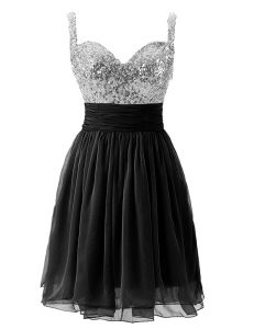 Custom Design Sleeveless Chiffon Knee Length Zipper Prom Dresses in Black with Beading