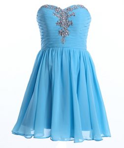 Luxurious Baby Blue Chiffon Lace Up Sweetheart Sleeveless Mini Length Junior Homecoming Dress Beading