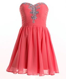 Sweet Beading Prom Party Dress Watermelon Red Lace Up Sleeveless Mini Length