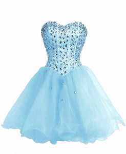 Discount Mini Length Baby Blue Prom Party Dress Sweetheart Sleeveless Lace Up