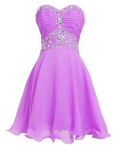 Modern Lilac Sweetheart Lace Up Beading and Belt Homecoming Dress Online Sleeveless