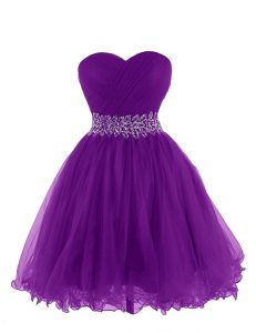 Purple Lace Up Sweetheart Belt Dress for Prom Organza Sleeveless