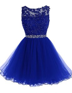 Fitting Scoop Sleeveless Zipper Prom Party Dress Royal Blue Chiffon