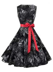 Scoop Black Sleeveless Knee Length Sashes ribbons and Pattern Zipper Evening Dress