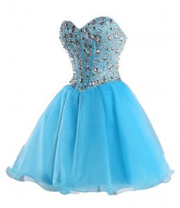 Blue Prom Party Dress Prom and Party and For with Beading Sweetheart Sleeveless Lace Up