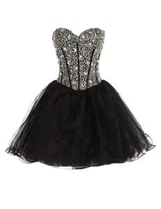 Black Ball Gowns Organza Sweetheart Sleeveless Beading Mini Length Lace Up Prom Dresses