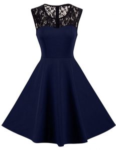 Scoop Navy Blue Sleeveless Satin Zipper for Prom and Party