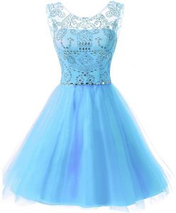 Super Scoop Baby Blue Sleeveless Chiffon Zipper Dress for Prom for Prom and Party