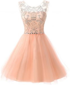 Peach Zipper Scoop Beading Prom Evening Gown Chiffon Sleeveless