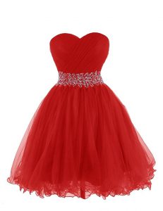 On Sale Sleeveless Mini Length Belt Lace Up Formal Dresses with Red