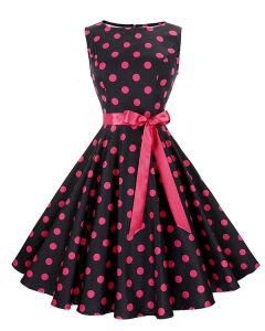 Scoop Red And Black A-line Sashes ribbons and Pattern Zipper Chiffon Sleeveless Knee Length