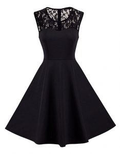 Stylish Black Zipper Sweetheart Lace Juniors Evening Dress Satin Sleeveless