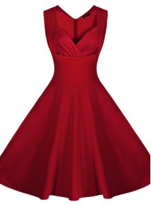 Custom Fit Wine Red Satin Zipper Prom Party Dress Sleeveless Knee Length Ruching