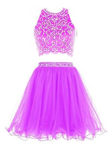 Purple Clasp Handle Scoop Beading Prom Party Dress Chiffon Sleeveless