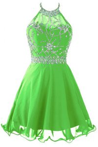 Elegant Scoop Mini Length Zipper Prom Dress for Prom and Party with Beading and Belt