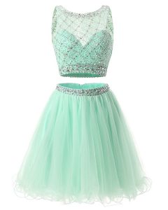 Mini Length Side Zipper Green for Prom and Party with Beading and Belt