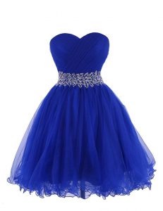 Royal Blue Empire Sweetheart Sleeveless Organza Mini Length Lace Up Belt Prom Evening Gown
