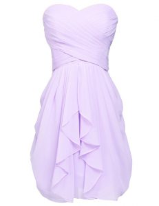 Sleeveless Knee Length Ruching Lace Up Evening Dress with Lavender